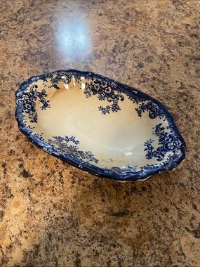 Dresden England Vintage Blue Floral Scalloped Dish